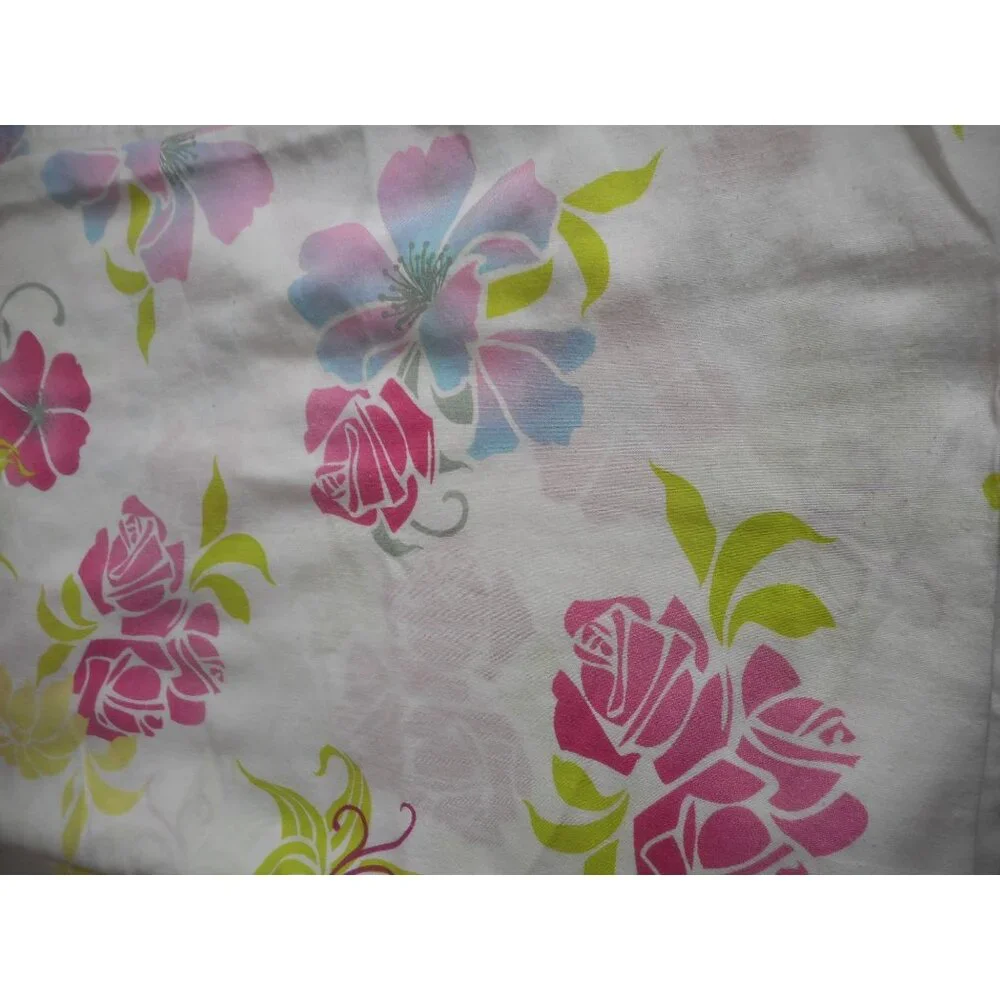 Disney PrincessTwin flat Sheet Tropical Colorful Floral on White Cotton Blend
